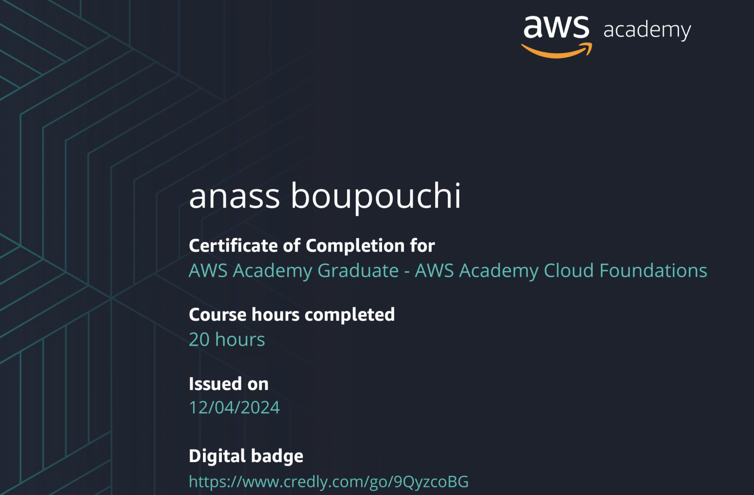 AWS Academy Cloud Foundations certification badge