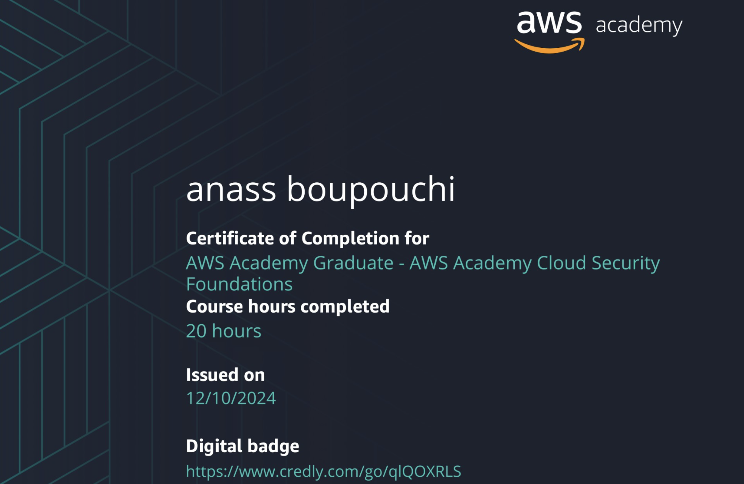 AWS Academy Cloud Security Foundations  certification badge