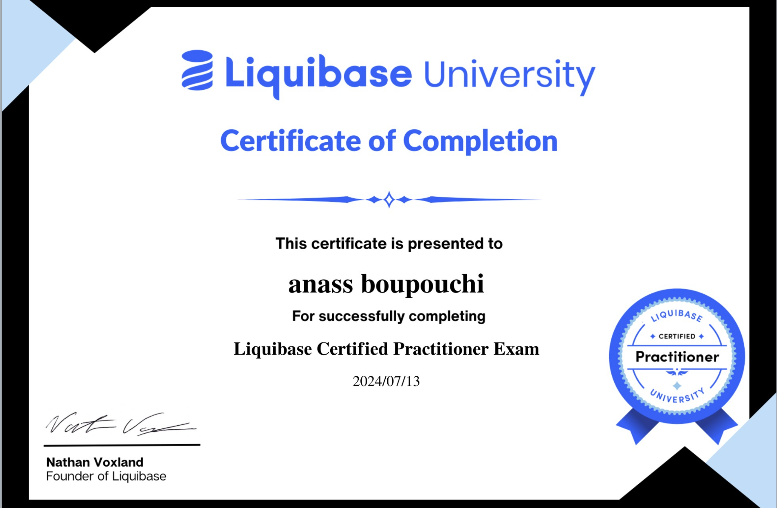 Liquibase Certified Practitioner certification badge