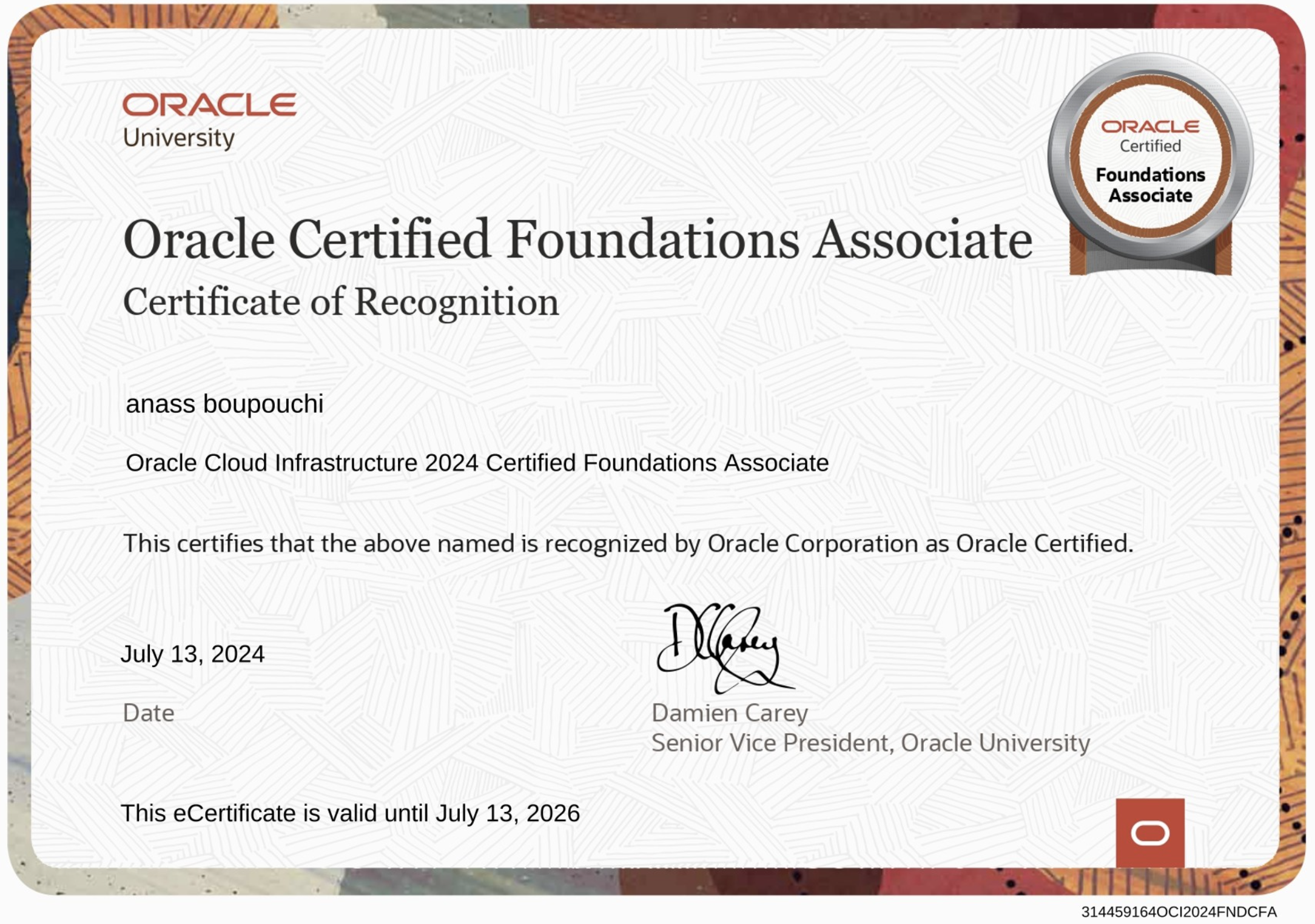 Oracle Cloud Infrastructure Associate (1Z0-1195-24) certification badge